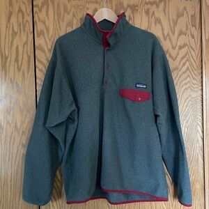 Patagonia Mens Synchilla Snap-T Fleece Sweatshirt Pullover Gray Red Pocket